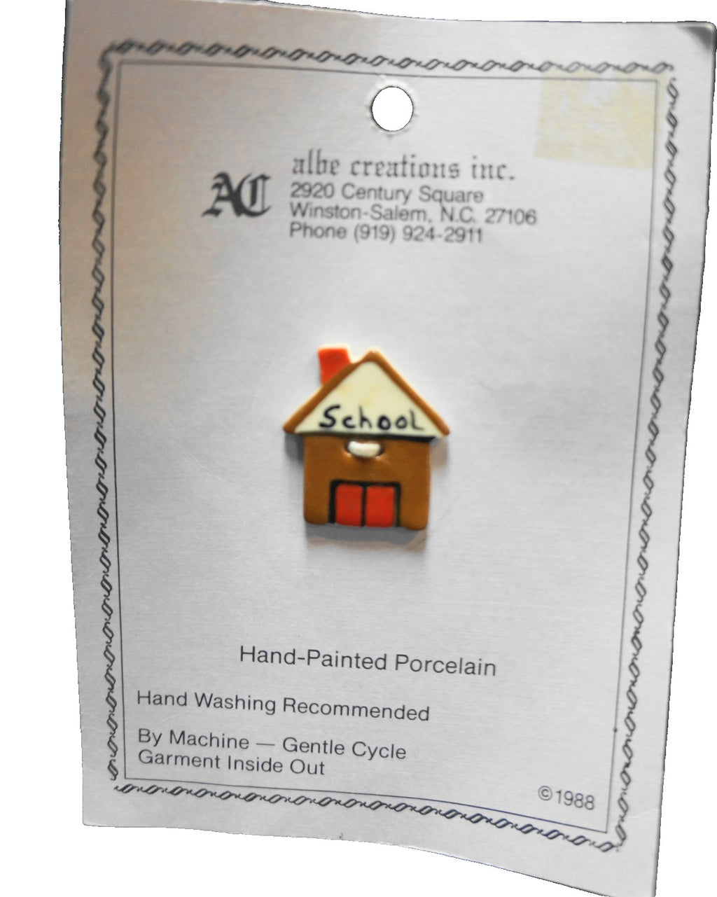 Albe Creations Hand Painted Porcelain School House Button