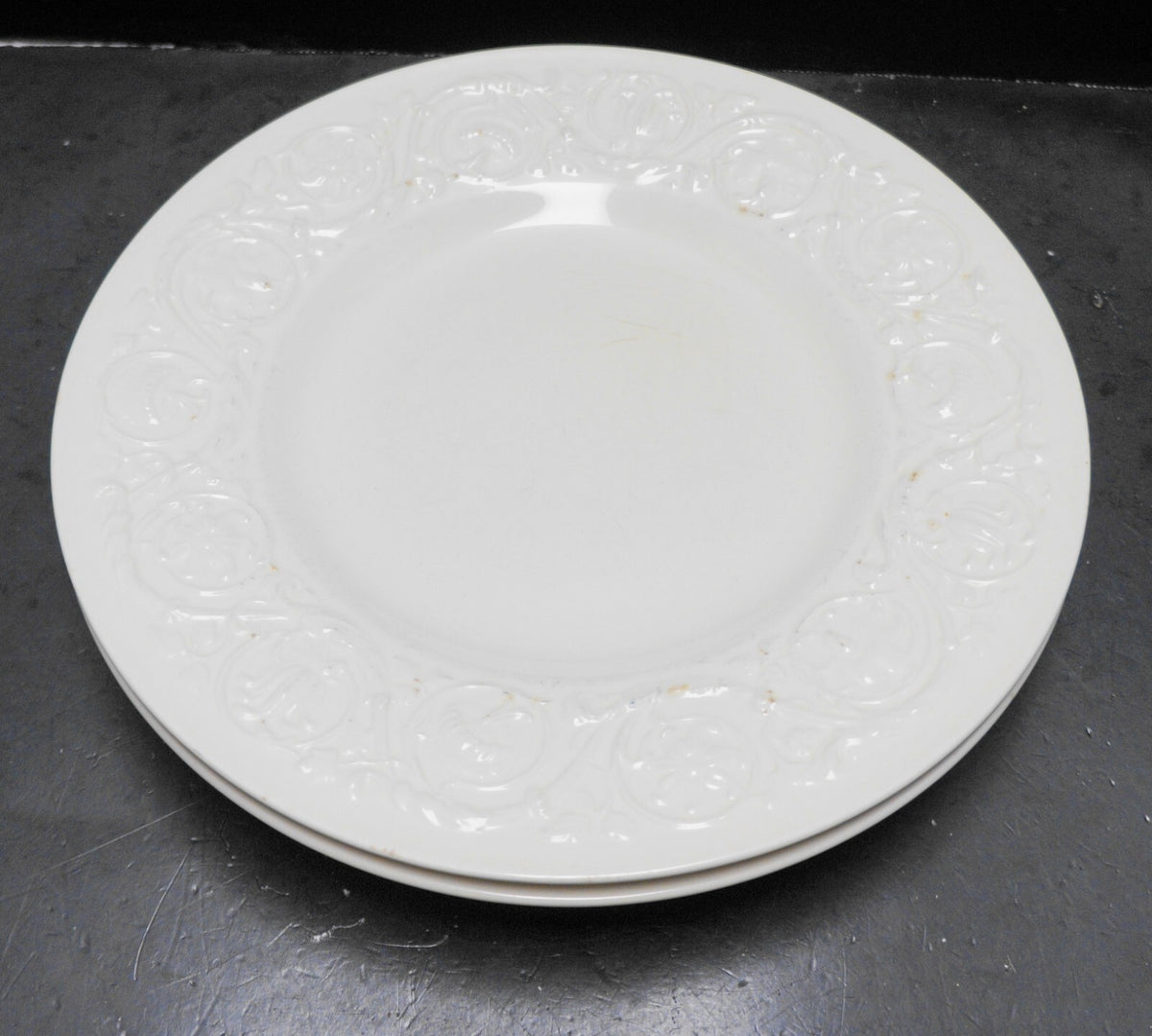 Wedgwood Patrician Cream Embossed Dinner Plates Set of 4 10 1/2 IN