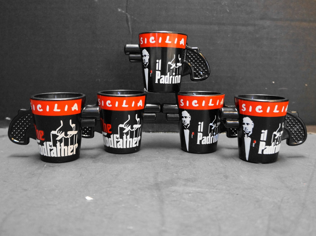 Sicilia The Godfather Il Padrino Souvenir Shot Glasses Gun Handle Black Set of 5
