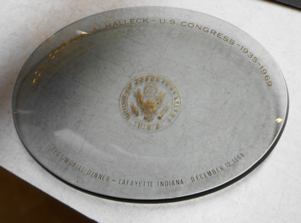 US Congress House of Representatives Smoky Glass Bent Oval Plate Charles Halleck