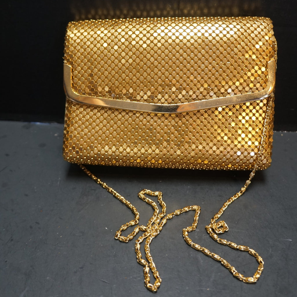 Gold Tone Metal Mesh Vintage Purse Shoulder Bag Clutch