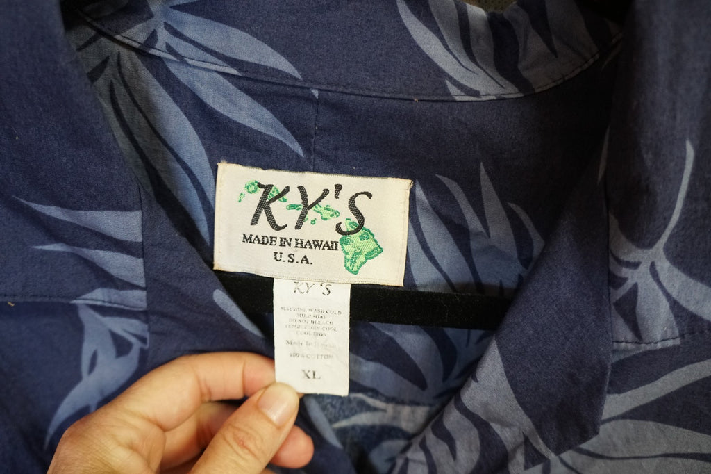 KY Authentic Aloha Hawaiian Shirt Men's XL Hula Girl Dark Blue