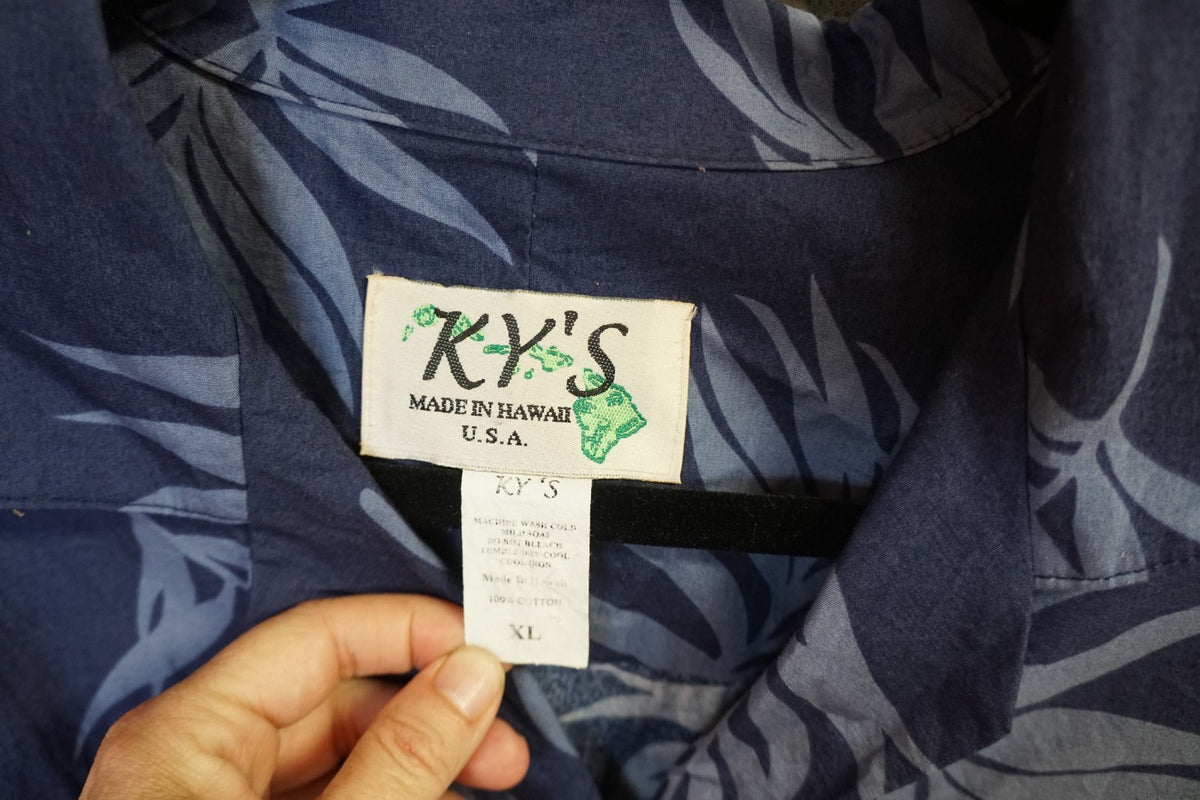 KY Authentic Aloha Hawaiian Shirt Men's XL Hula Girl Dark Blue