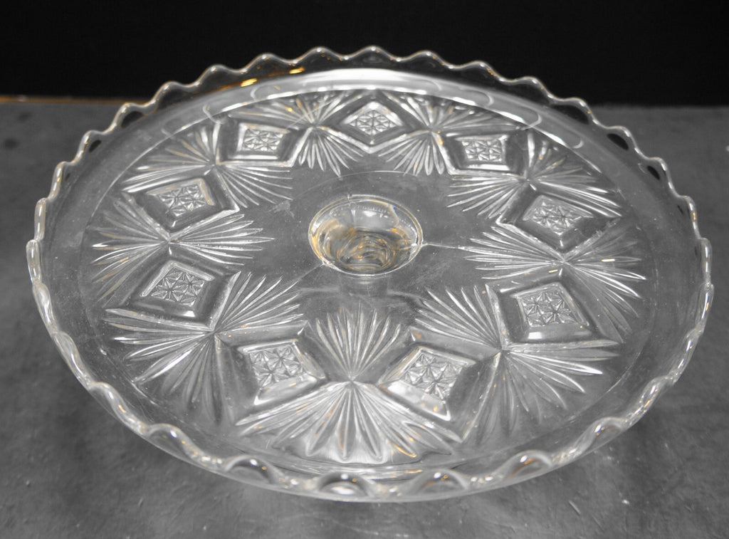 Bryce Higbee Sheaf With Diamonds EAPG Cake Stand Clear Glass