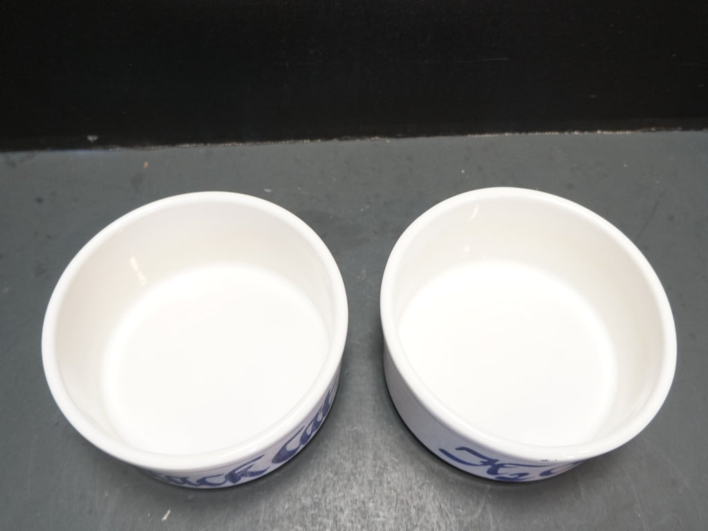 Attack Cat H2O Cobalt on White Hand Painted Stoneware Cat Bowls