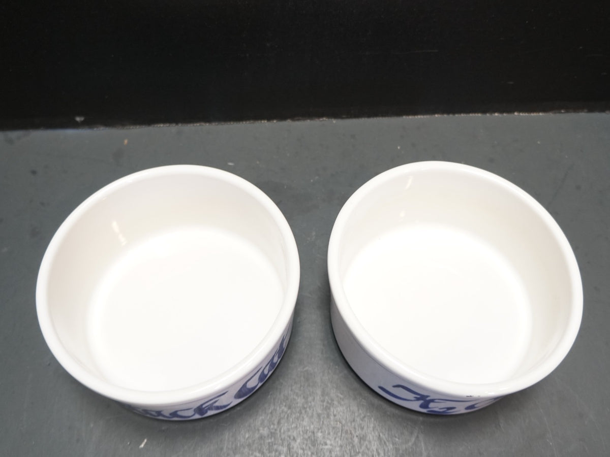 Attack Cat H2O Cobalt on White Hand Painted Stoneware Cat Bowls