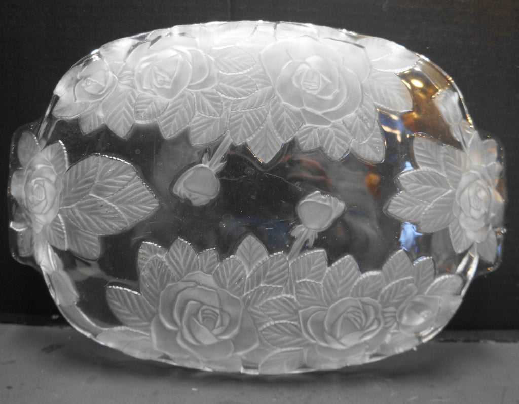 Studio Nova Winter Rose Frosted Roses Crystal Oblong Tray 15 In