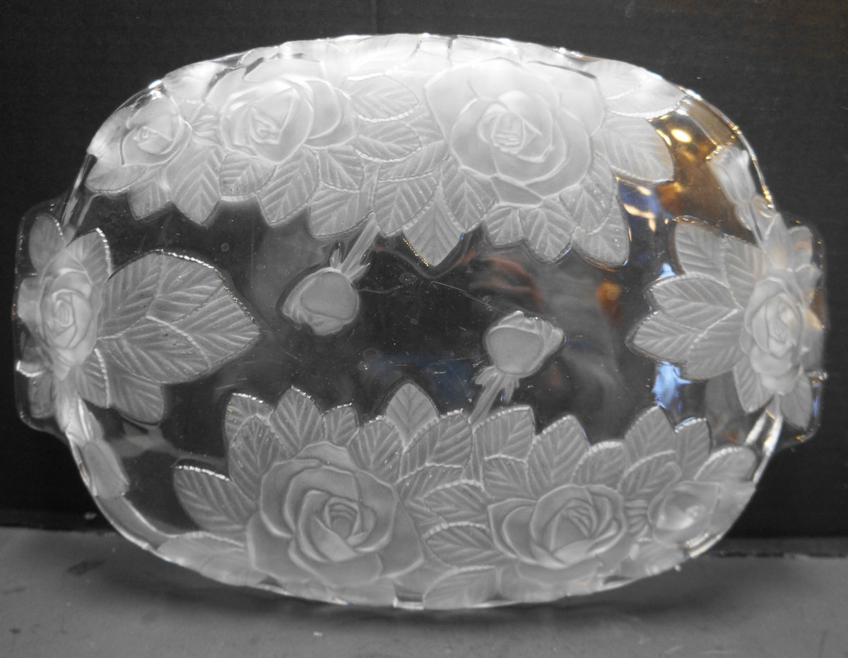 Studio Nova Winter Rose Frosted Roses Crystal Oblong Tray 15 In