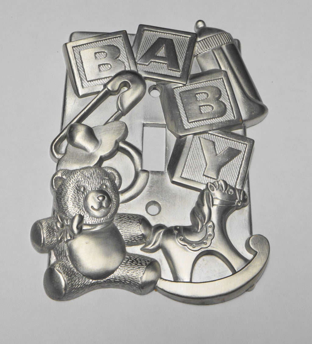 Baby Alphabet Blocks Diaper Pin Teddy Bear Bottle Pewter Light Switch Plate
