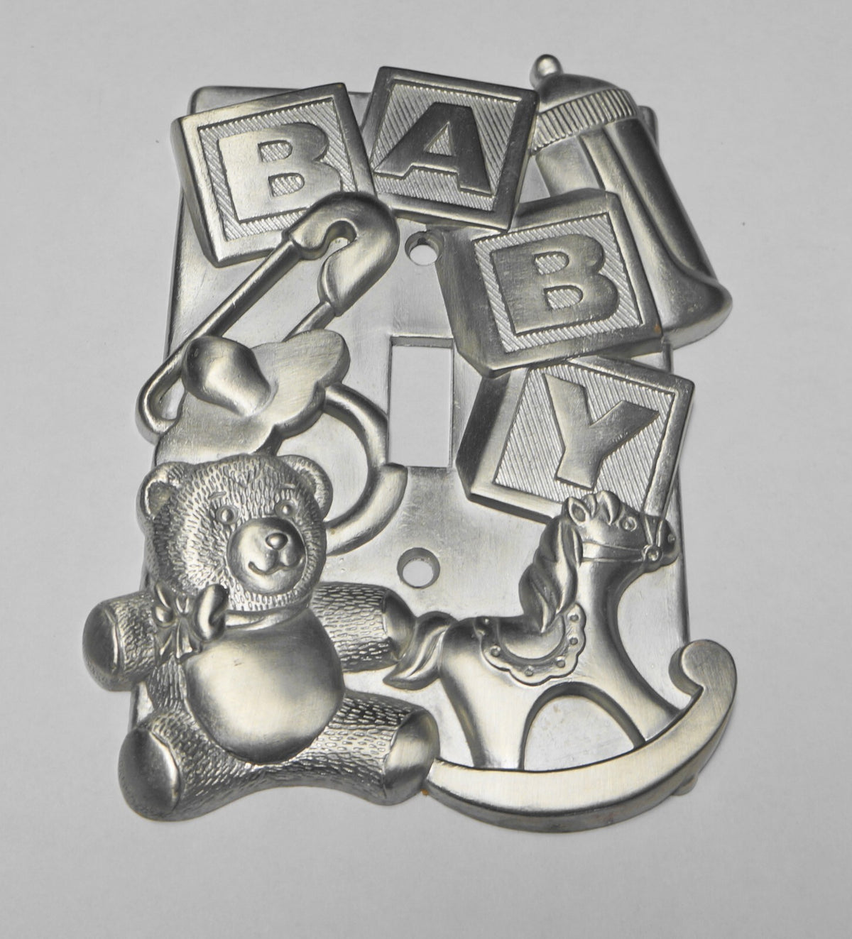 Baby Alphabet Blocks Diaper Pin Teddy Bear Bottle Pewter Light Switch Plate