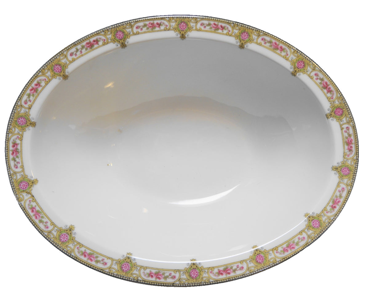 U.C. Limoges FB&CO France Oval Serving Bowl Roses Scrolls