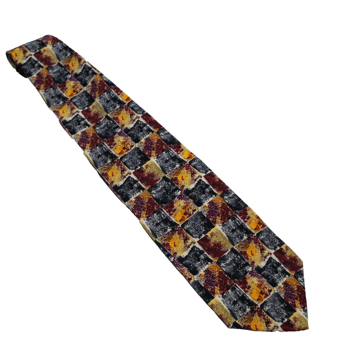 Gilda's Club Abstract Patchwork Silk Tie Yellow Gray Burgundy