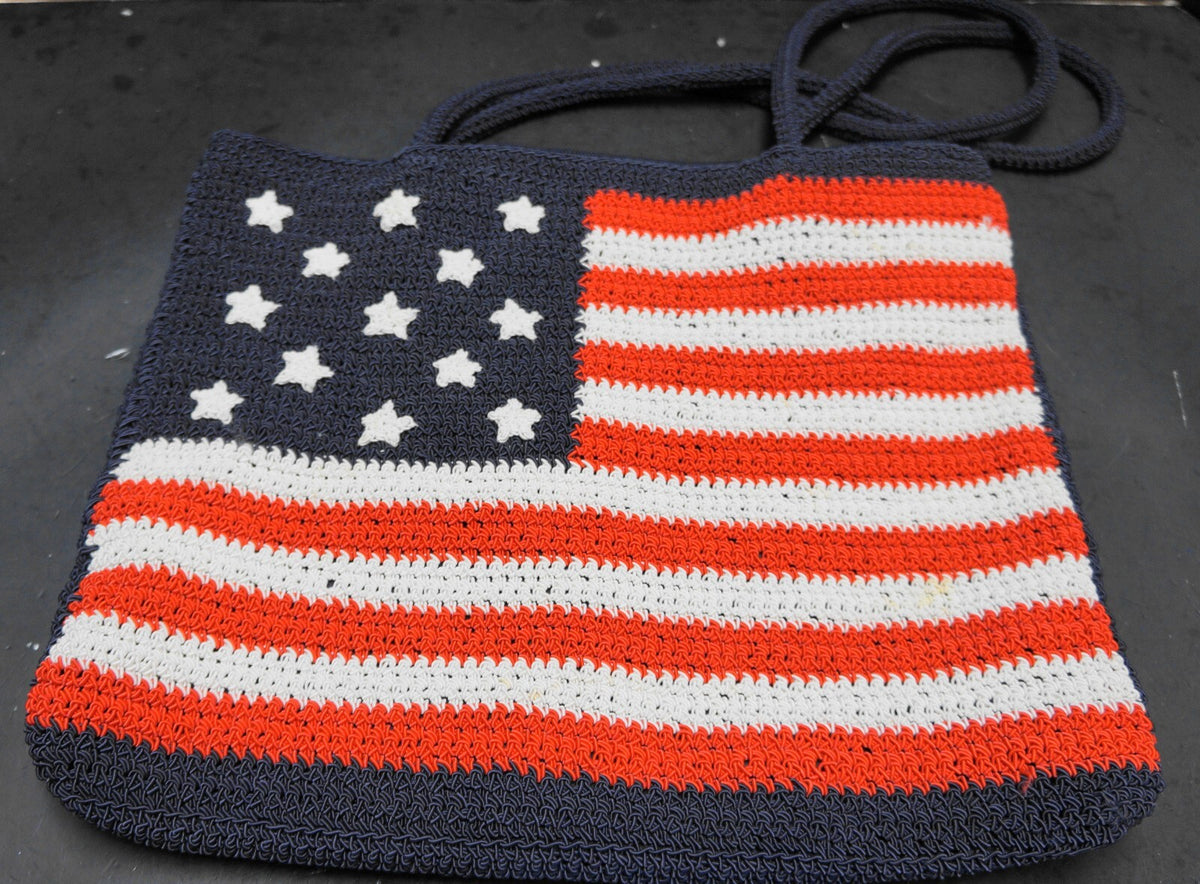 American Flag Purse Tote Red White Blue Crocheted