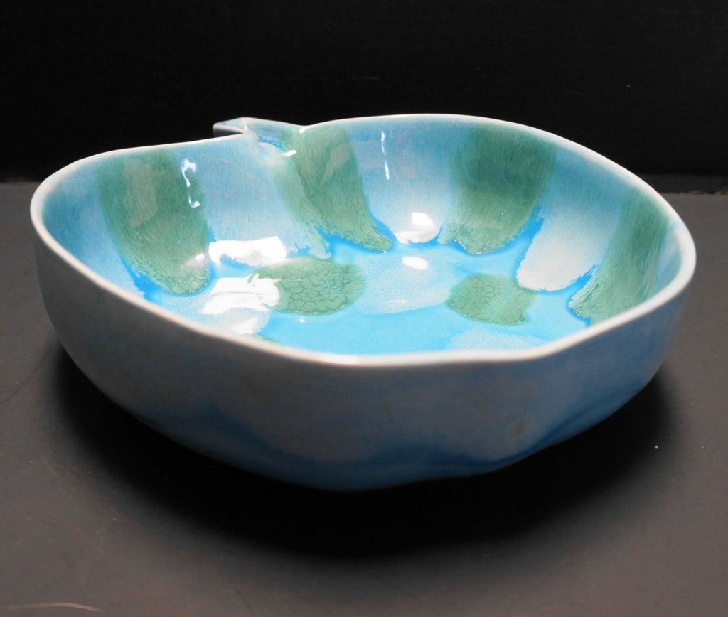 Dryden Arkansas Ovenware Pottery Blue Green Drip Glaze Apple Serving Bowl