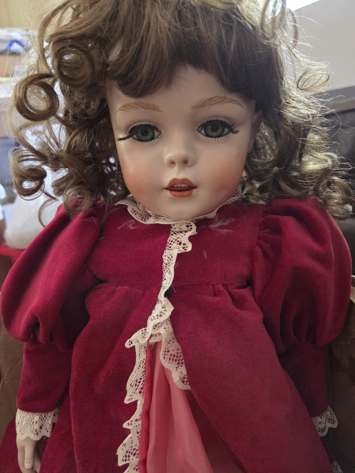 Reproduction Simon & Halbig Head All Bisque Doll 1980s Signed Ruth 22"