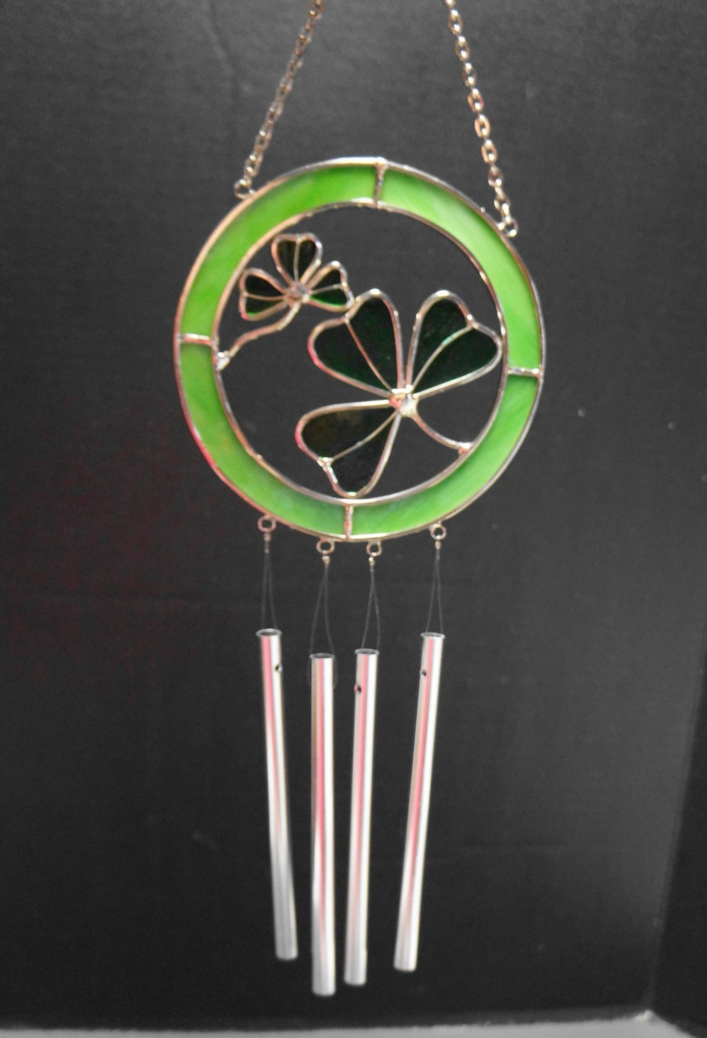 Green Stained Glass Shamrock Wind Chimes Malco