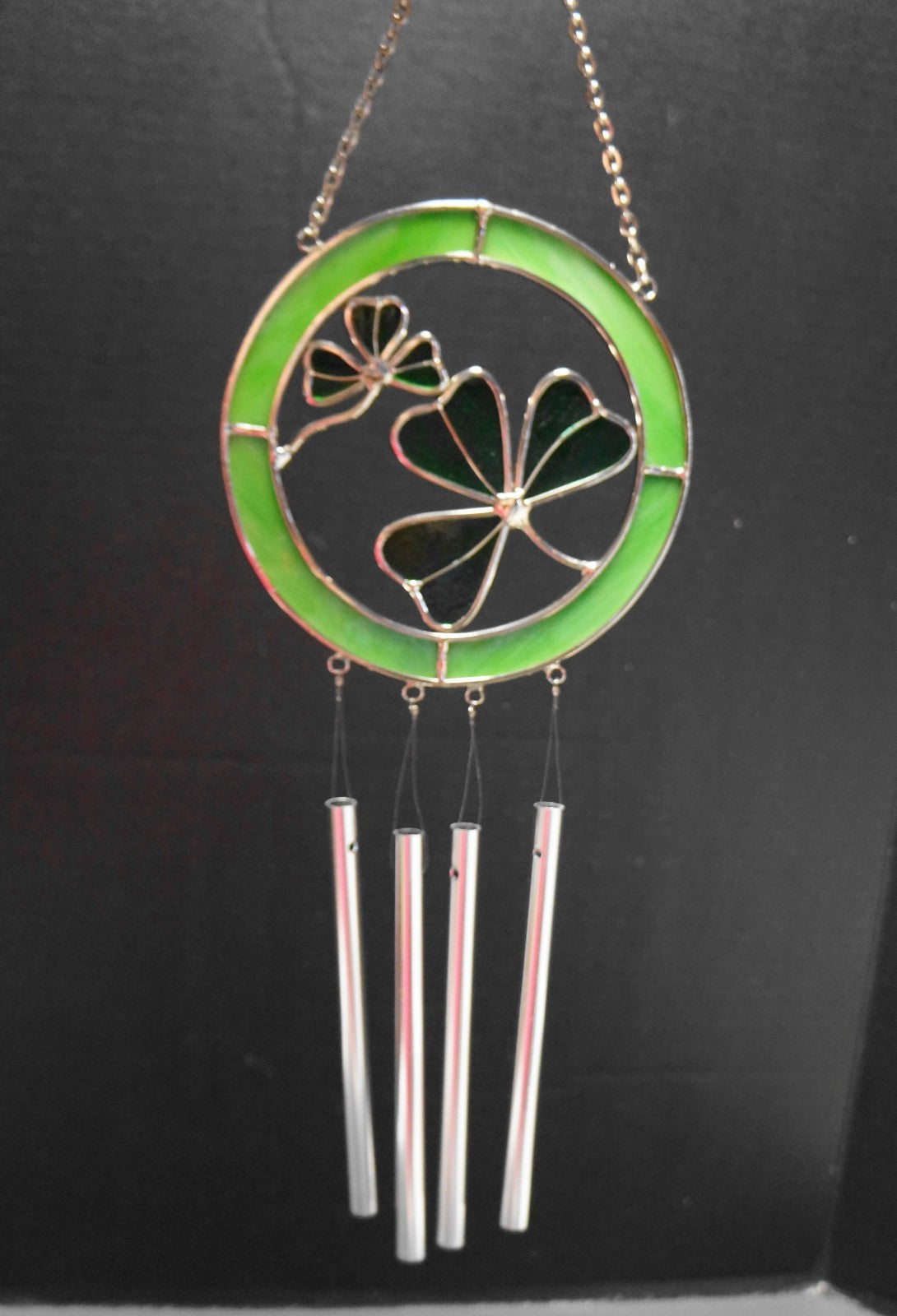 Green Stained Glass Shamrock Wind Chimes Malco