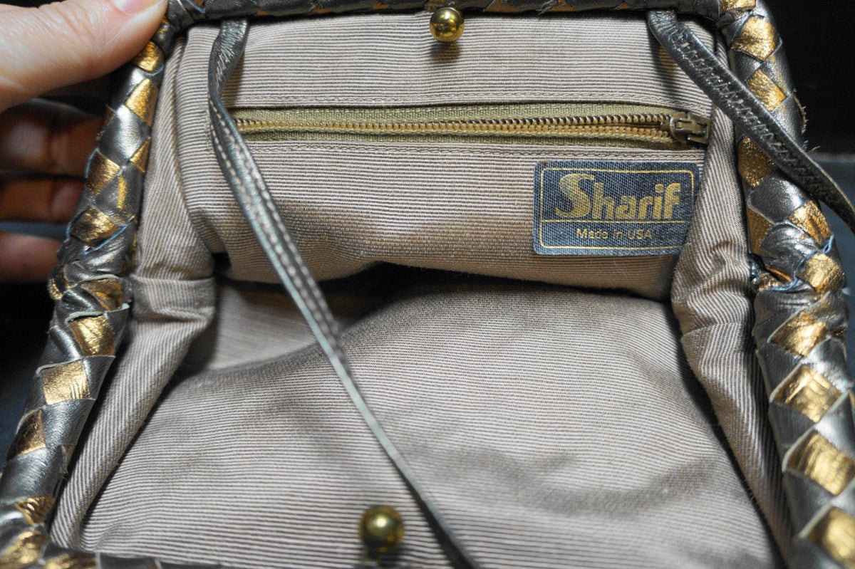 Sharif Woven Metallic Leather Vintage 1980s Clutch Shoulder Bag Purse Small