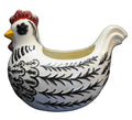 Chicken Hen Planter Hand Painted Black White Unsigned