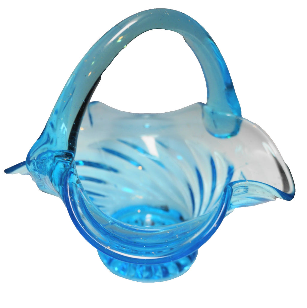 Electric Blue Swirl Art Glass Basket