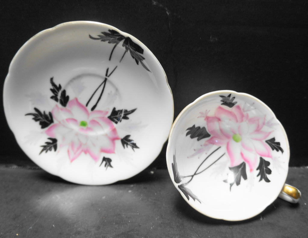 Pink Flower Hand Painted Cup Saucer Made in Japan