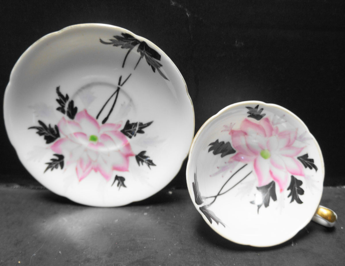 Pink Flower Hand Painted Cup Saucer Made in Japan