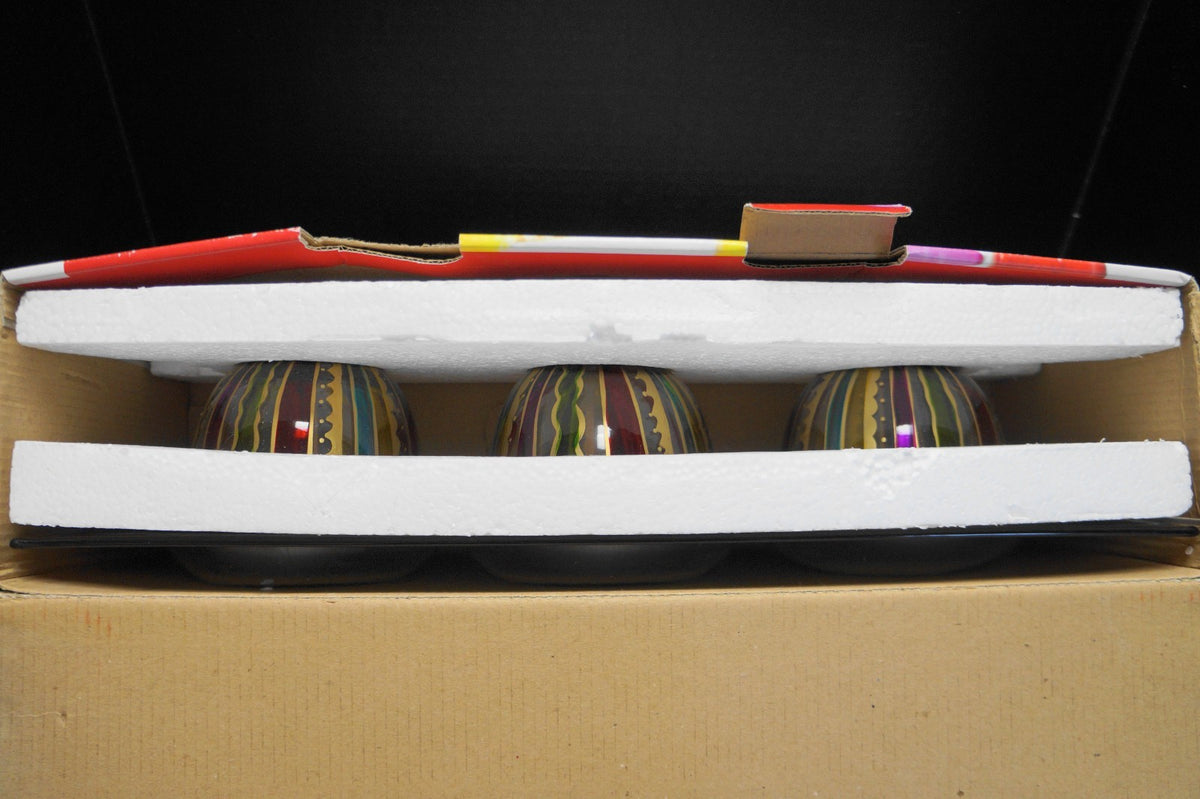 Pier 1 Imports Festive Stripe Condiment Set Hand Painted Glass NIB 2010