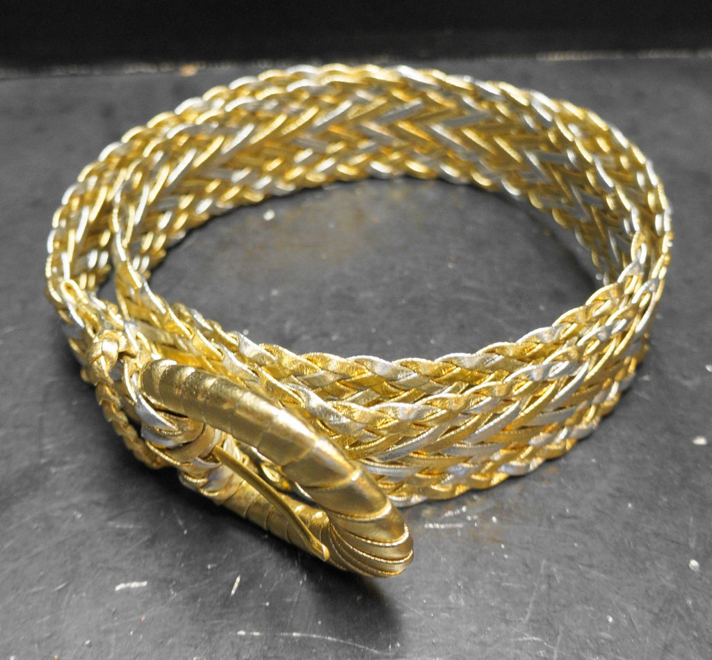 Gold Silver Braided Woven Women's Belt Size Small Taiwan Faux Leather