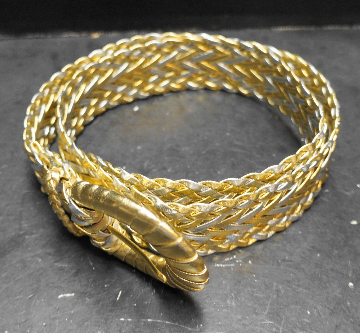 Gold Silver Braided Woven Women's Belt Size Small Taiwan Faux Leather