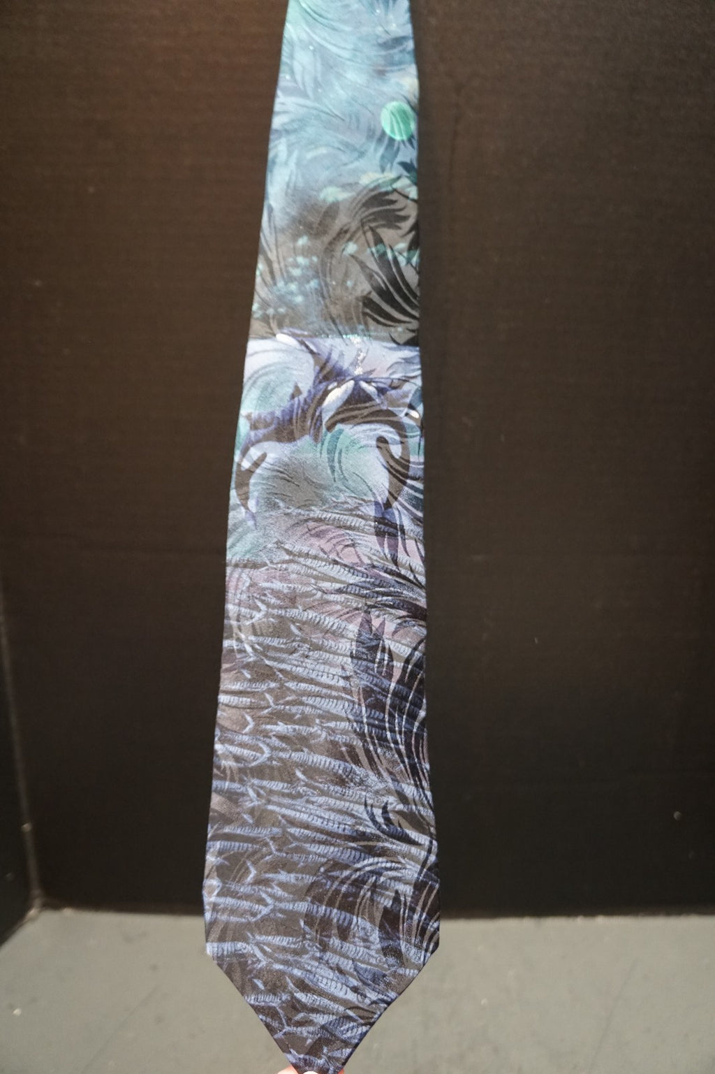 Wembley Endangered Species Dark Blue Black Marine Life Whales Jacquard Silk Tie