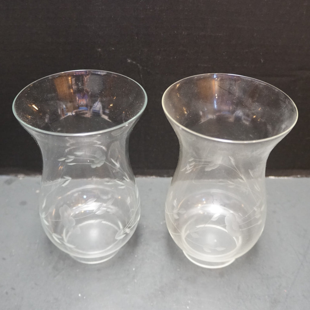 Princess House Heritage Cut Glass Flowers Hurricane Chimneys Shade Pair