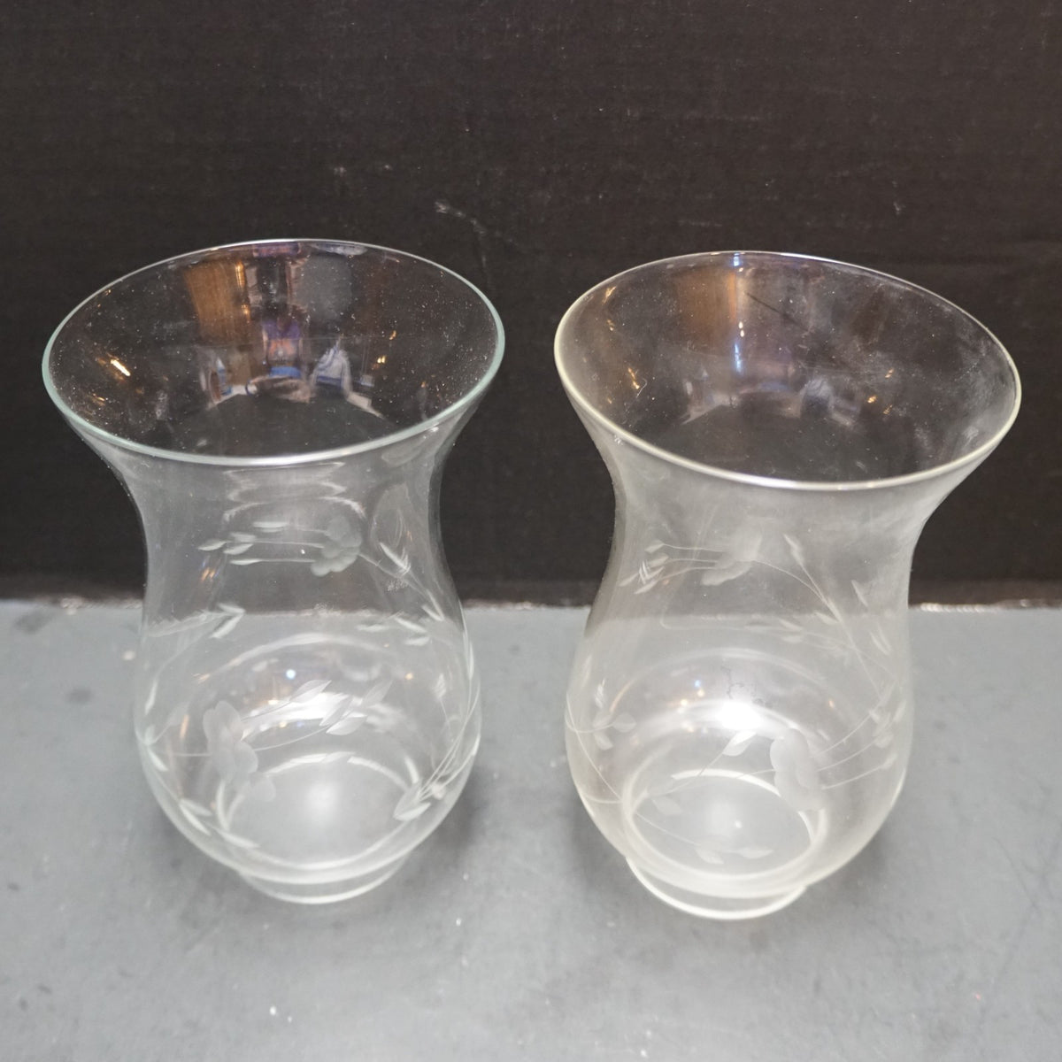 Princess House Heritage Cut Glass Flowers Hurricane Chimneys Shade Pair