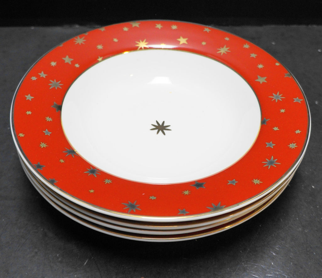 Sakura Galaxy Red Gold Stars Rimmed Soup Bowls Set of 4
