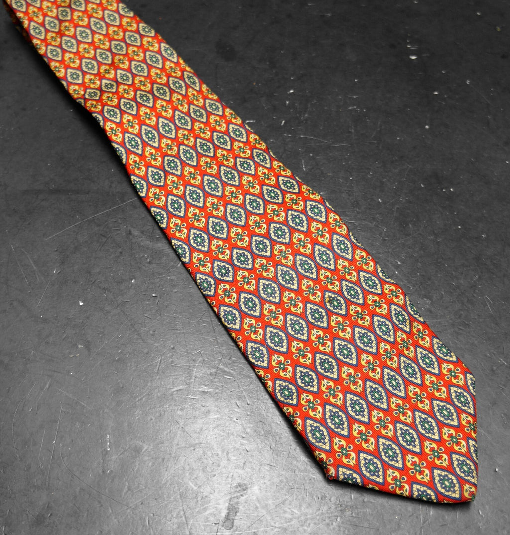 Land's End Direct Merchants Silk Tie Red Medallion Print Long