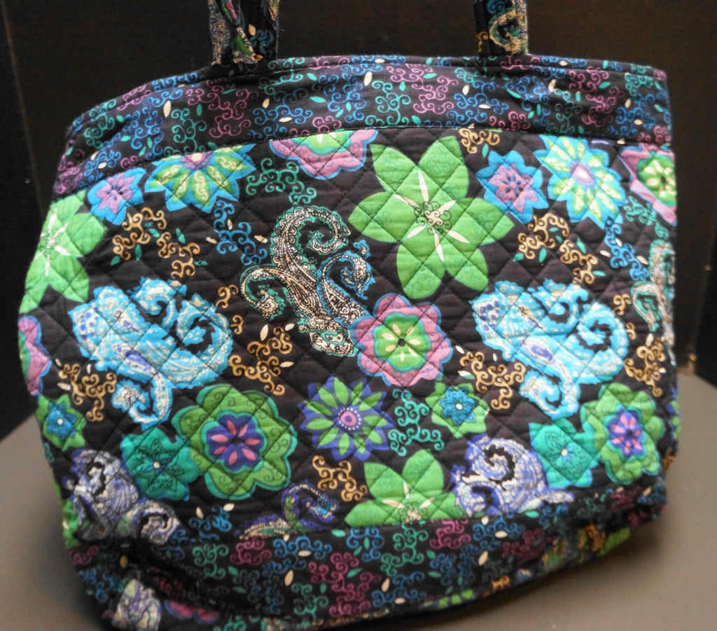 Main Street Blues Quilted Cotton Blue Purple Green Floral Print Tote Bag