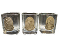 Fort USA Golf Rocks Tumblers Glasses Pewter Medallions Set of 3