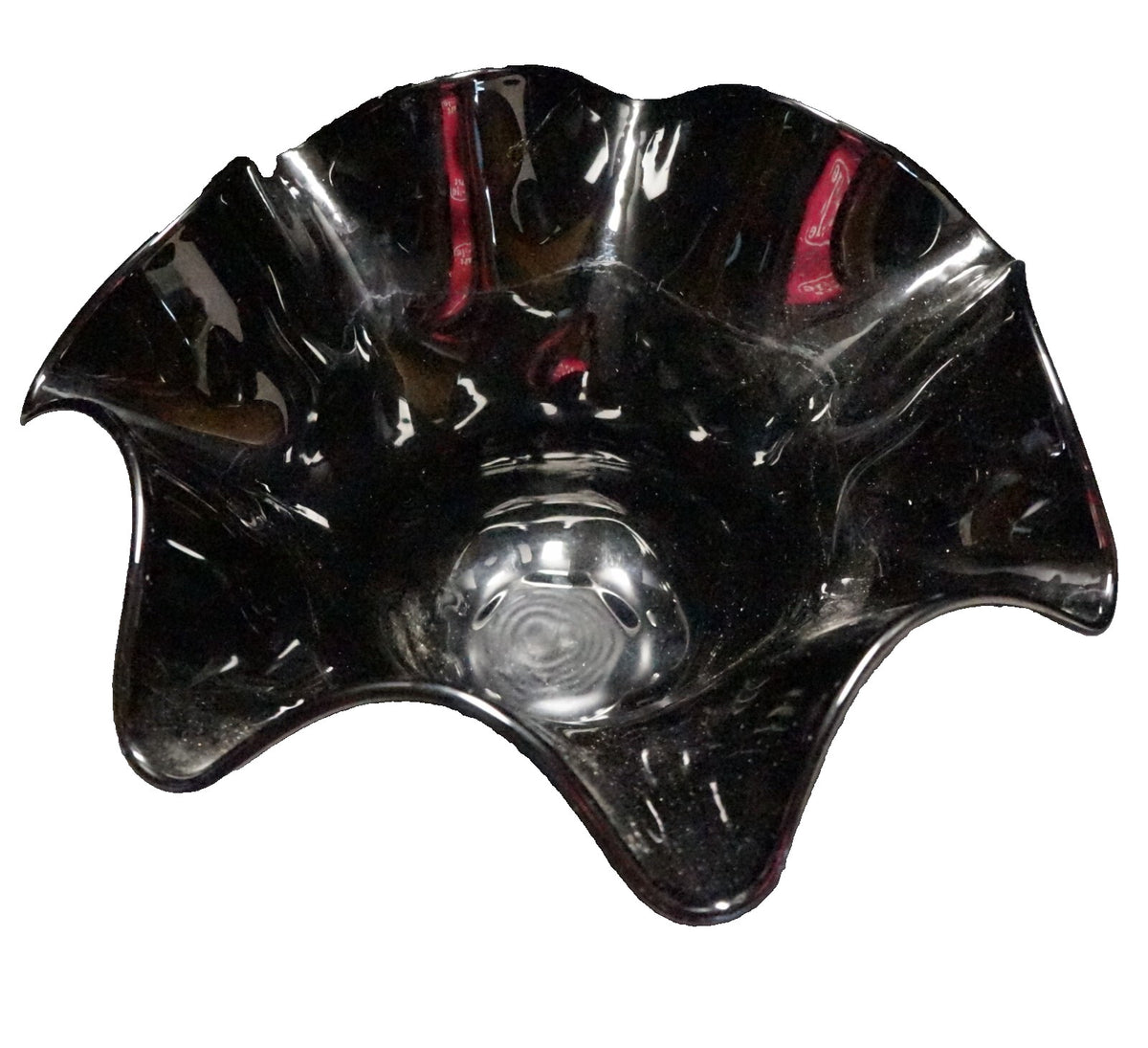 Black Art Glass Ruffle Rim Bowl 9 5/8" x 5 1/2"