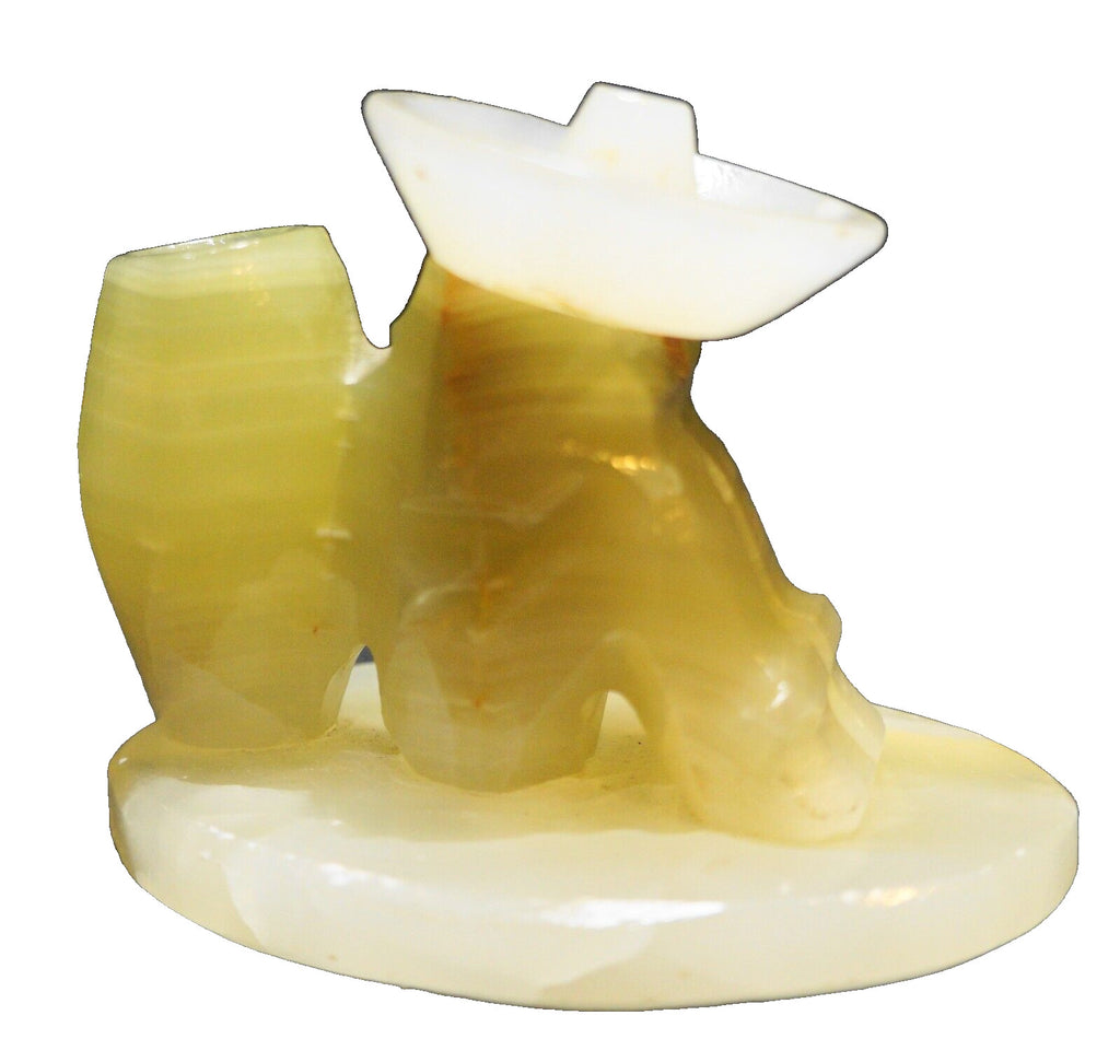 Mexican Siesta Sleeping Man Toothpick Candle Pen Holder Onyx Marble 3.5 in Base