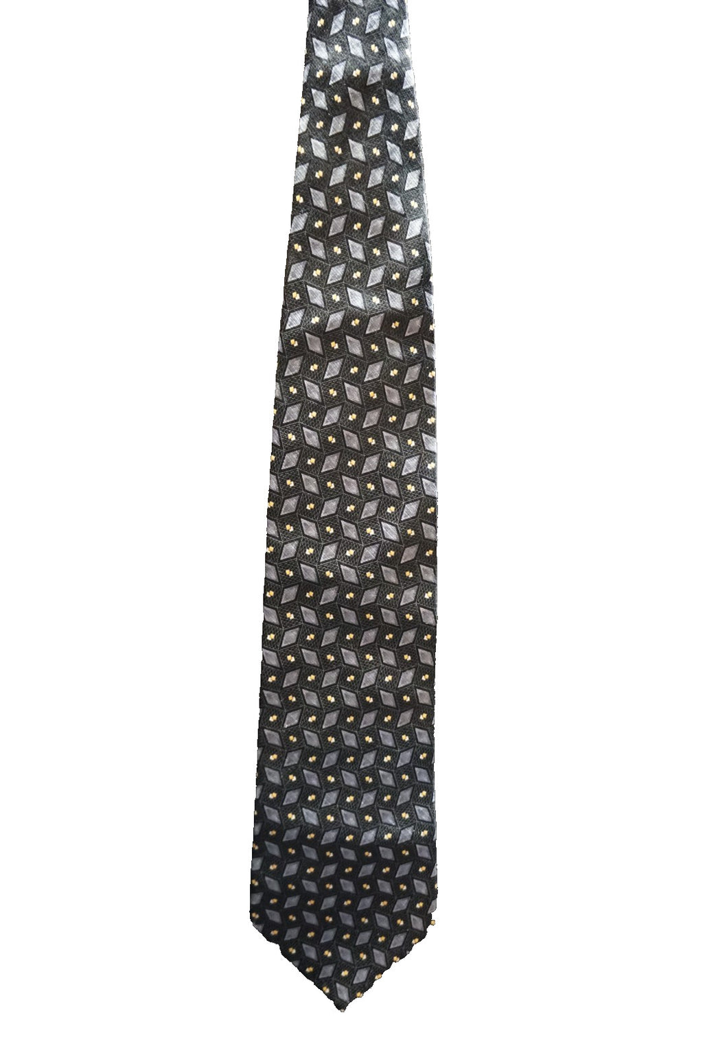 Dockers Black Gray Diamond Pattern Silk Tie Dupont Teflon 1990s Vintage