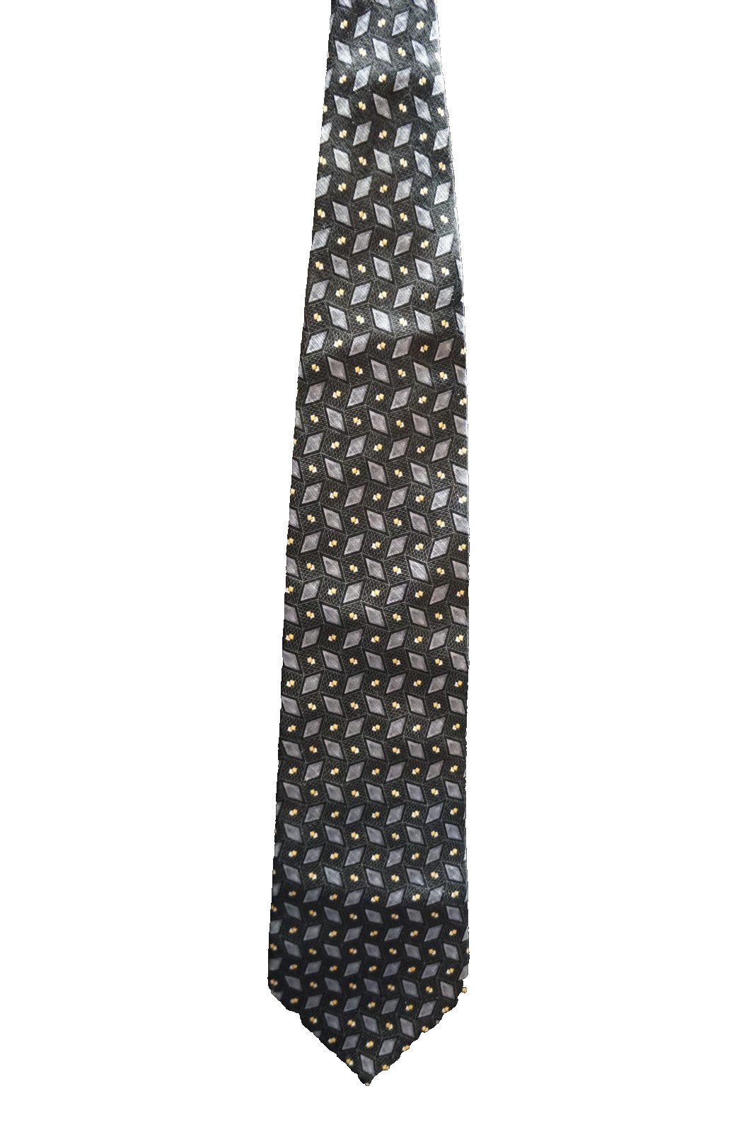 Dockers Black Gray Diamond Pattern Silk Tie Dupont Teflon 1990s Vintage