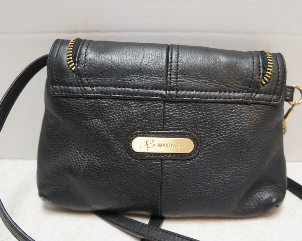 B. Makowsky Black Leather Crossbody Small