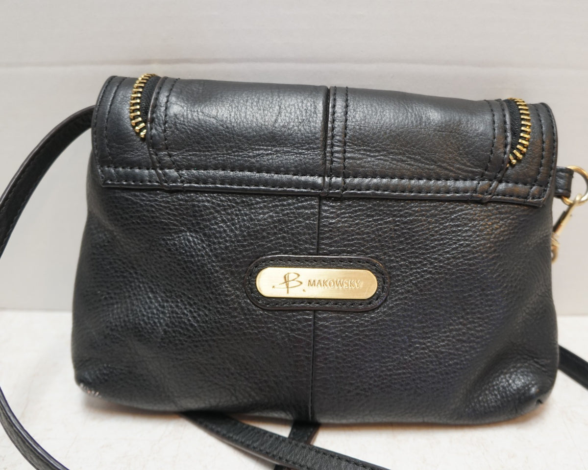 B. Makowsky Black Leather Crossbody Small