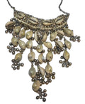 Tribal Silver Cowrie Shell Beaded Fringe Bib Necklace