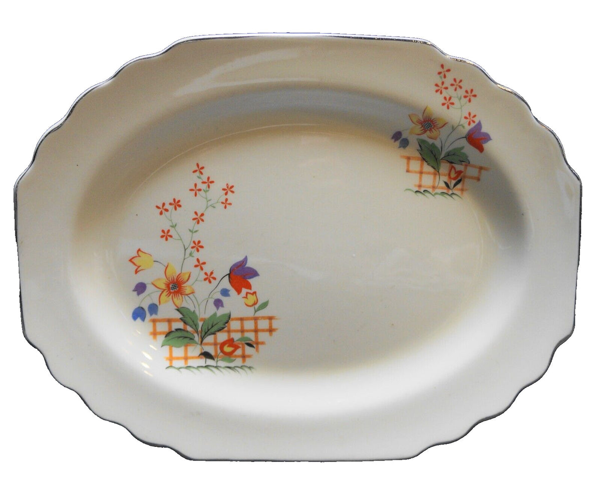 Gaylea WS George Lido Canarytone Oval Platter Fence Tulips