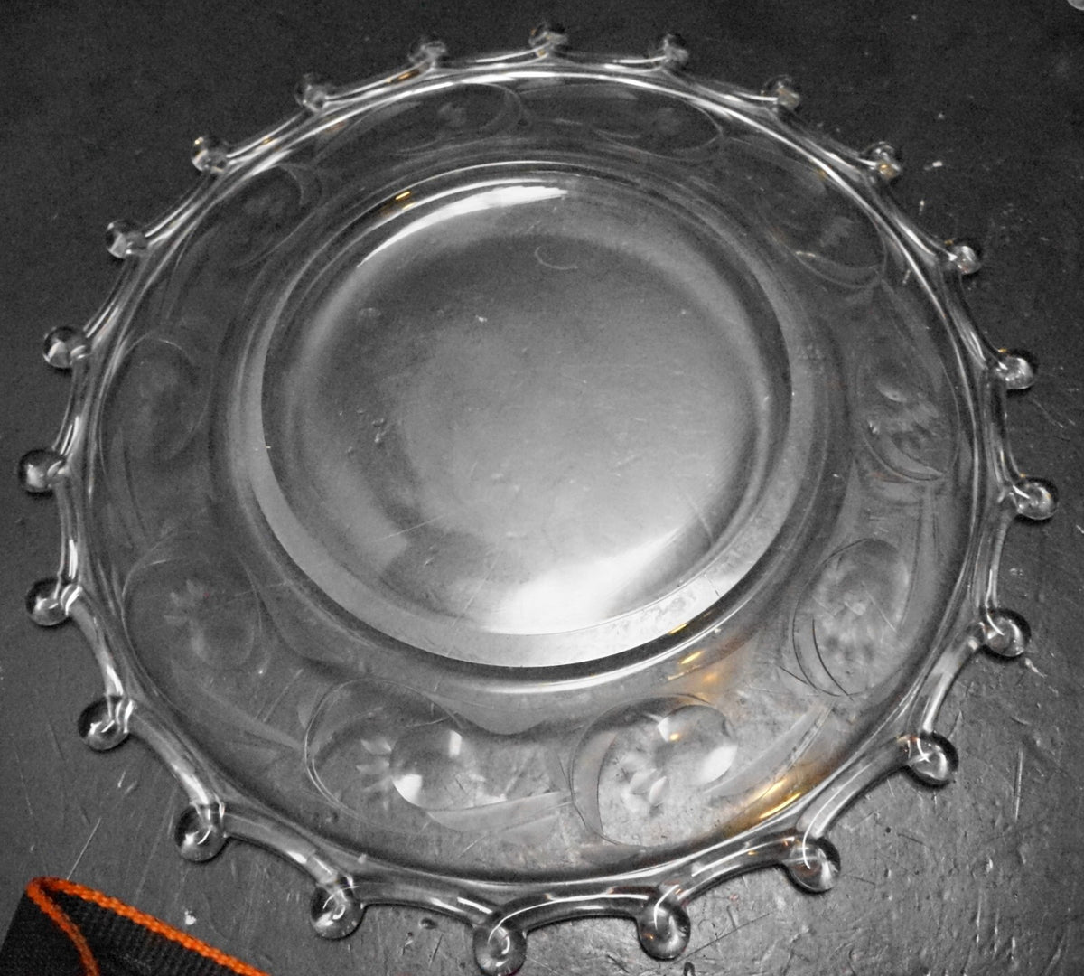 Heisey Moonglo Moonglow Cut 5040 Stem Lariat Blown Glass Luncheon Plates Set of