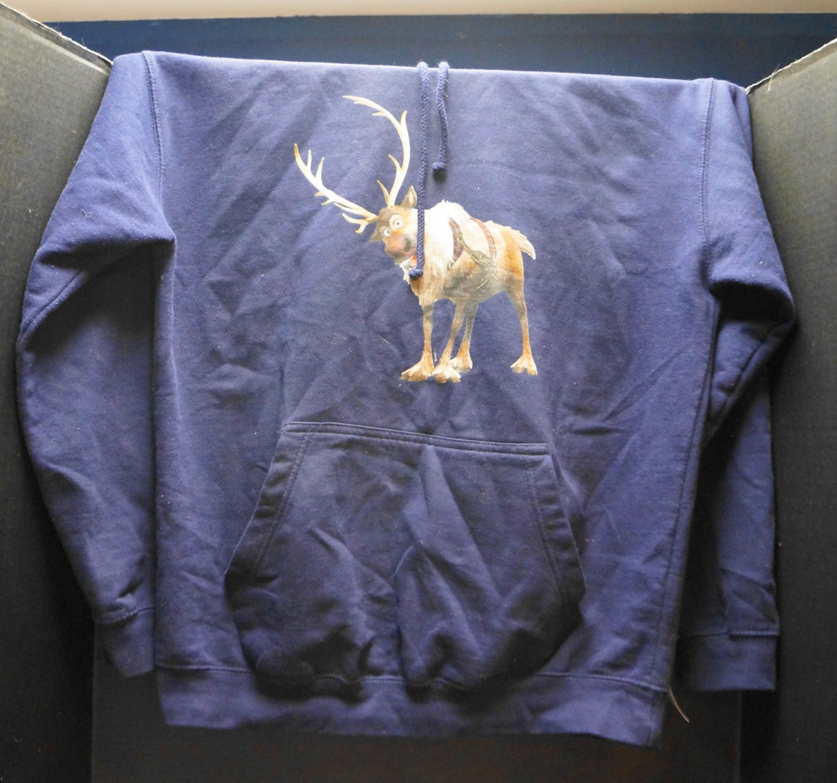 Frozen Disney Sven Reindeer Dark Blue Hoodie L