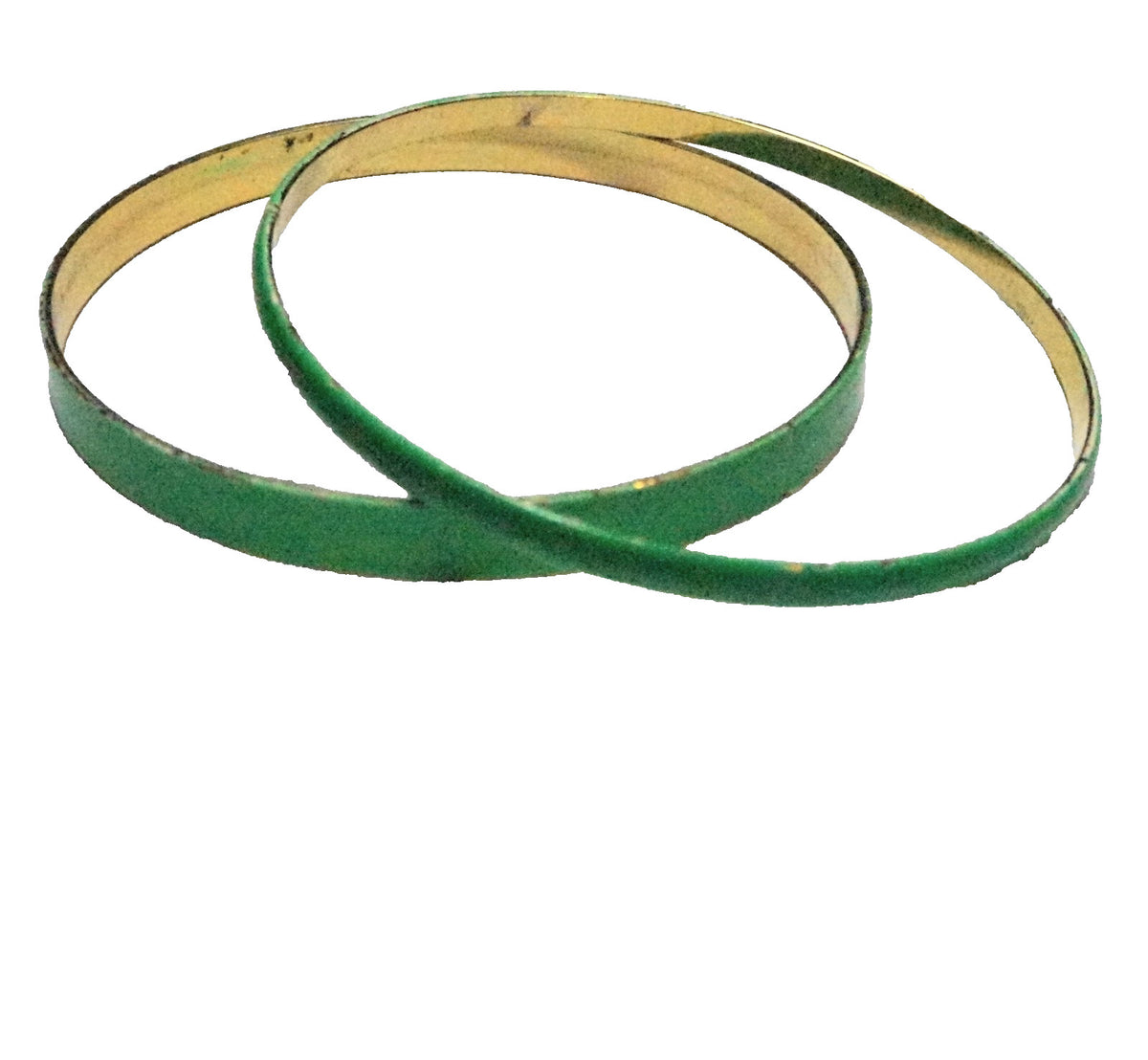 Bright Kelly Green Enamel Bangles Gold Tone Metal Pair