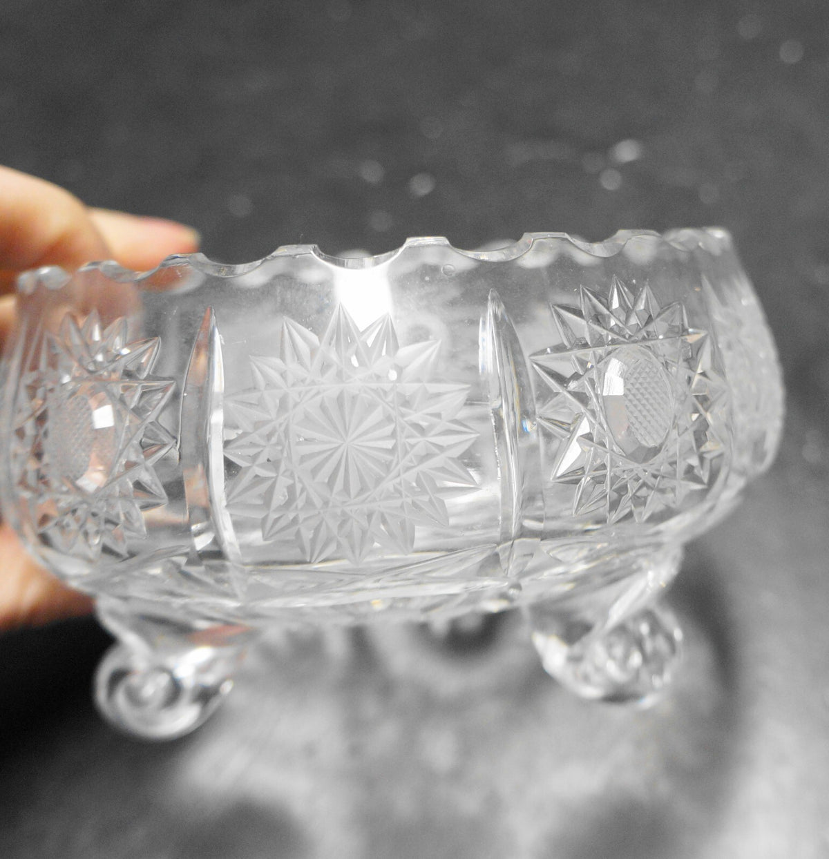 Bohemia Crystal Queen's Lace Small Bowl Three Toed