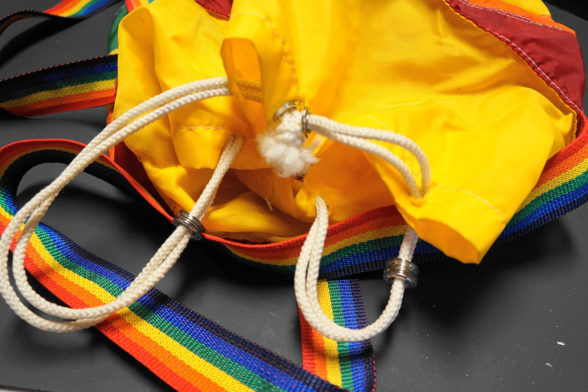 Taylor Made Rainbow Stripe 1980s Drawstring Bucket Bag Nylon