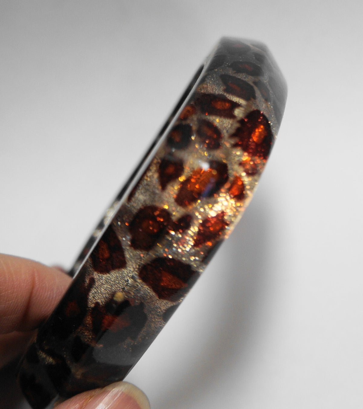 Leopard Cheetah Spots Clear Sparkle Lucite Acrylic Bangle Bracelet